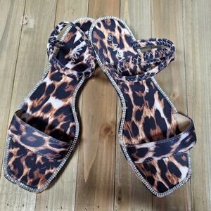 Leopard Rhinestone Open Toe Sling Back Sandal Size 8‎